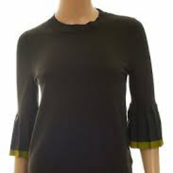 COS Pleated Bell-Sleeve Crew Neck Top- Army Green - Picture 2 of 8